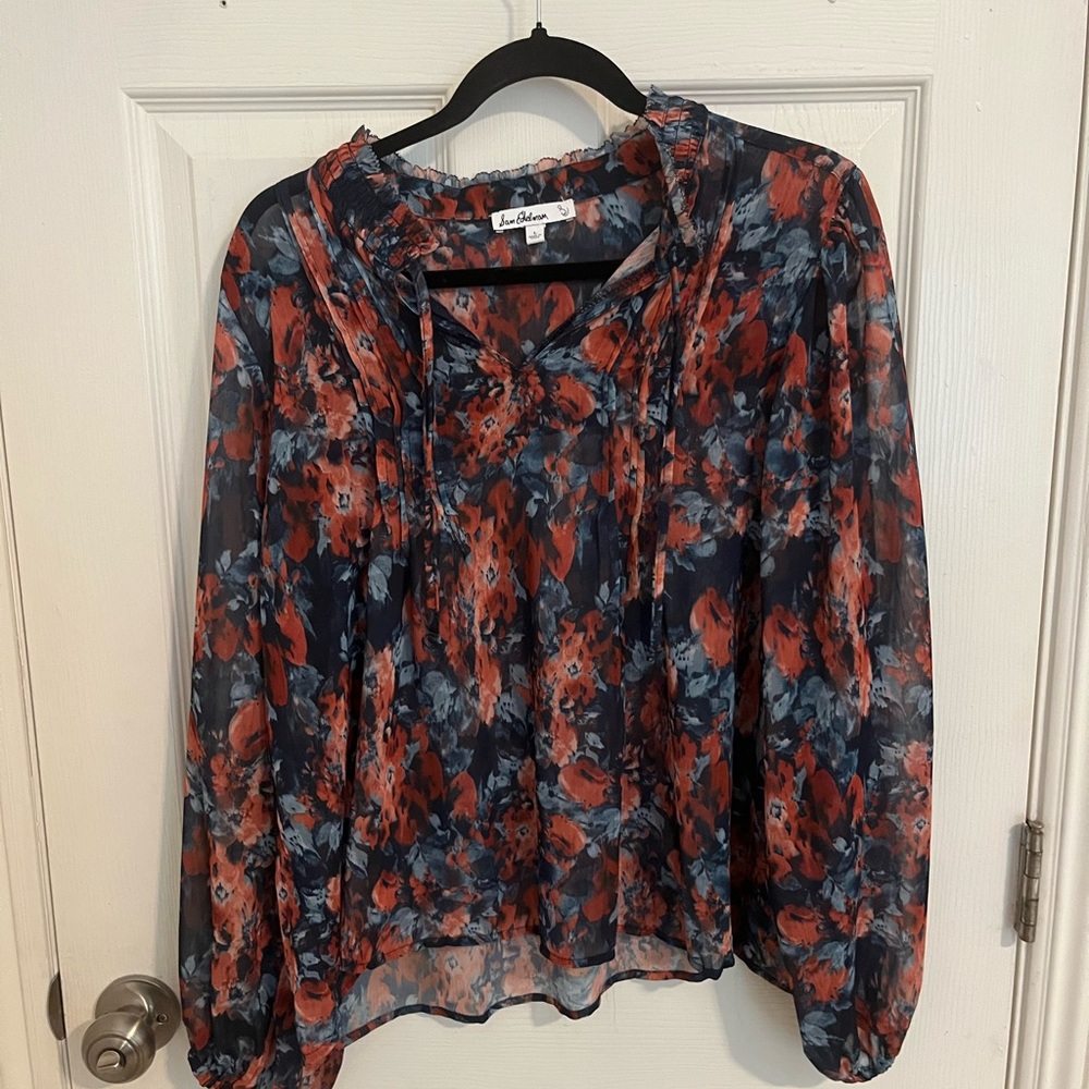 Sam Edelman Women's Floral Blouse - Red and Blue